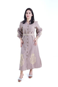 Tan Dusky Rose Maxi With Thread Work