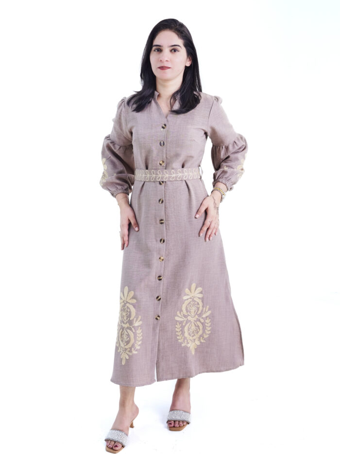 Tan Dusky Rose Maxi With Thread Work