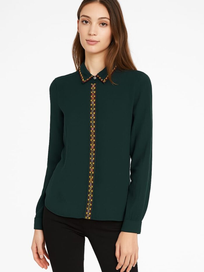Full Sleeves Button Down Shirt With Embroidery